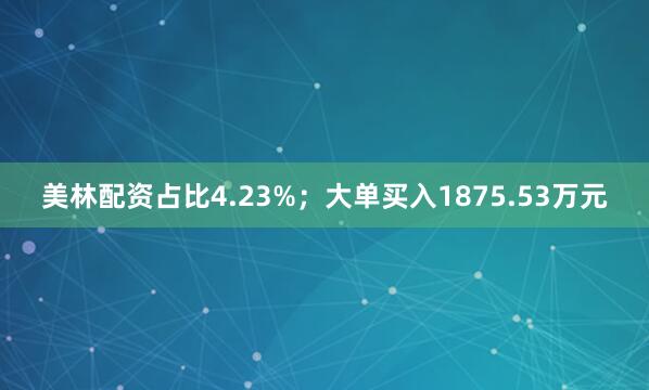 美林配资占比4.23%；大单买入1875.53万元